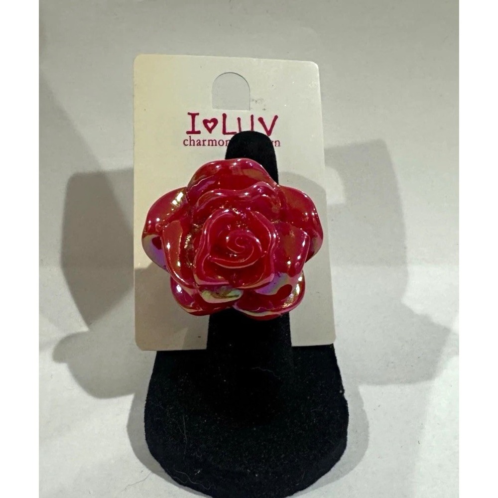 I LUV Charmonde Red Rose Flower Statement Ring Size 7 CH-6R04-002AM